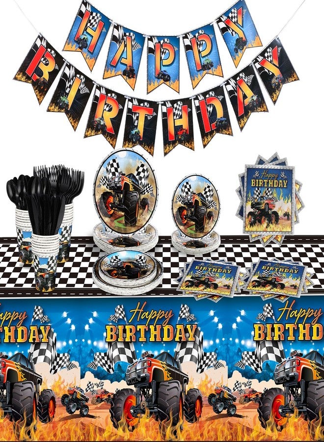 Skybooly 171 Pcs Monster Truck Party Supplies Serves for 24 Guests Monster Truck Birthday Decorations Set Include Banner Plates Napkins Cup Tablecloth for Car Themed Birthday Party Decorations - Image 1